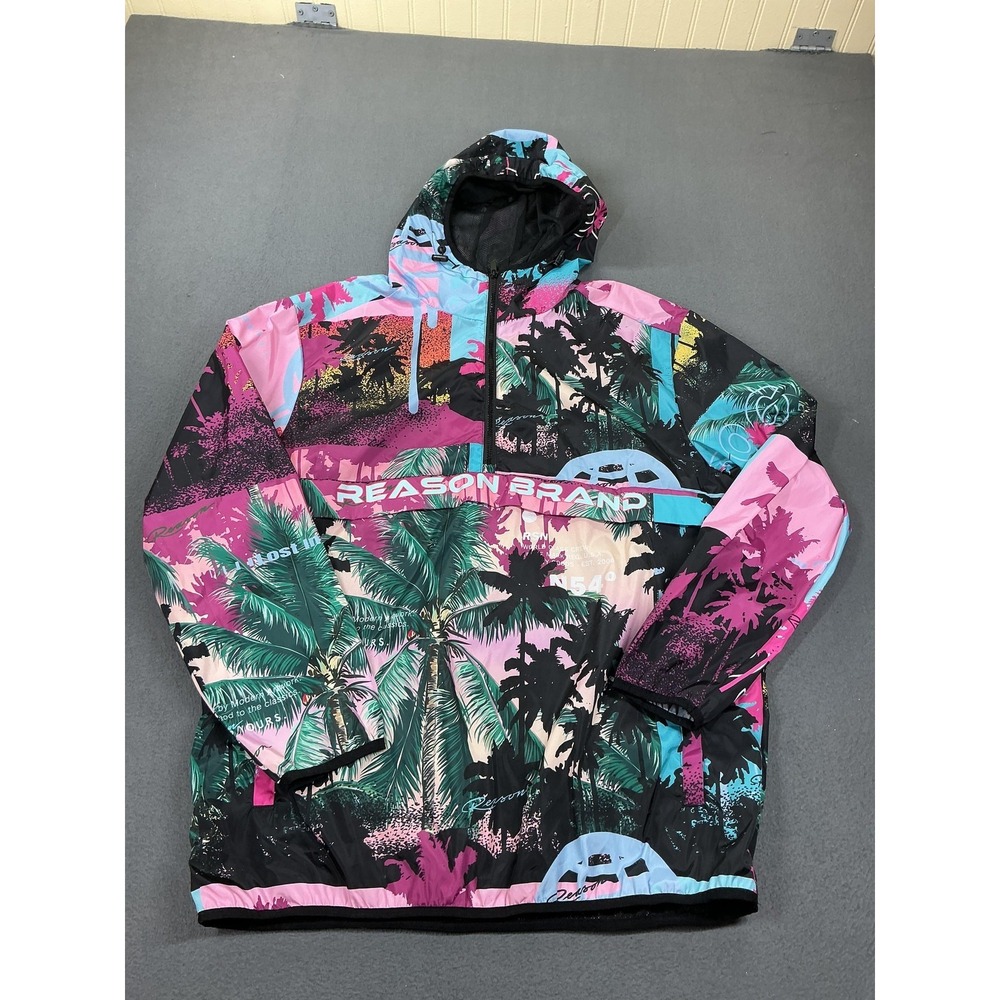 Reason Jacket Mens XL Multicolor Tropical Hooded 1/4 Zip Lightweight Anorak